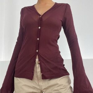 Women’s Long Sleeve V-Neck Button Cardigan - Burgundy